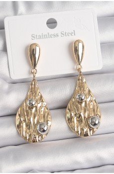 Pirinç Gold Renk Sallantı Damla Model Gümüş Top Detay Kadın Küpe Pirinç Gold Renk Sallantı Damla Model Gümüş Top Detay Kadın Küpe