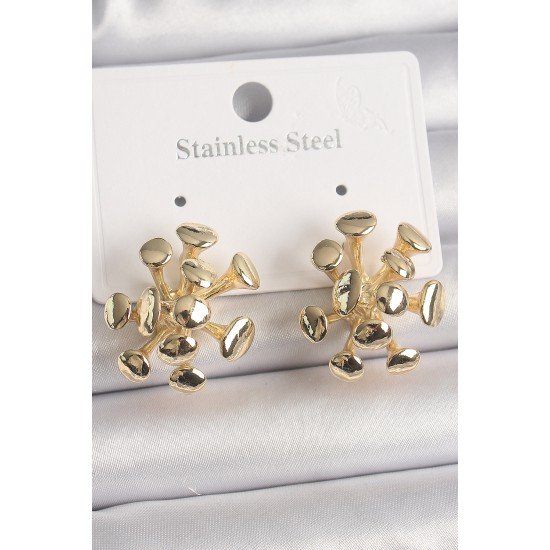 Pirinç Gold Renk Virüs Figür Model Kadın Küpe Pirinç Gold Renk Virüs Figür Model Kadın Küpe