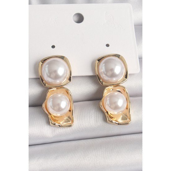 Pirinç Gold Renk İnci Kare Model Kadın Küpe Pirinç Gold Renk İnci Kare Model Kadın Küpe