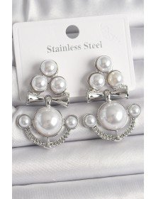 Pirinç Gümüş Renk Sallantı İncili Çapa Model Kadın Küpe