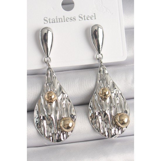 Pirinç Gümüş Renk Sallantı Damla Model Gold Topçuk Detay Kadın Küpe