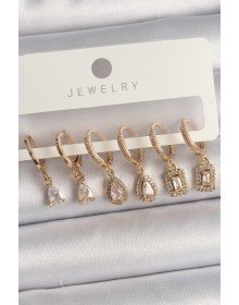 Pirinç Gold Renk Sallantı Zirkon Taşı Damla Model Kadın Küpe Seti