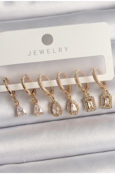 Pirinç Gold Renk Sallantı Zirkon Taşı Damla Model Kadın Küpe Seti Pirinç Gold Renk Sallantı Zirkon Taşı Damla Model Kadın Küpe Seti
