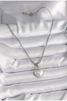 316L Çelik Gümüş Renk Zincir 3D Kalp Model Kadın Kolye