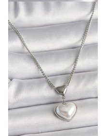 316L Çelik Gümüş Renk Zincir 3D Kalp Model Kadın Kolye