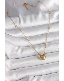 316L Çelik Gold Renk Topçuk Detaylı Zincir Kalp Model Kadın Kolye