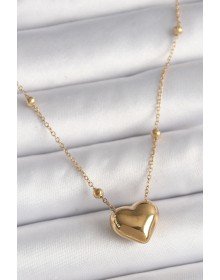 316L Çelik Gold Renk Topçuk Detaylı Zincir Kalp Model Kadın Kolye