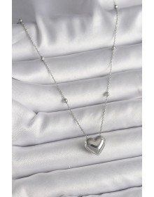 316L Çelik Gümüş Renk Topçuk Detay Zincir Kalp Model Kadın Kolye