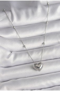 316L Çelik Gümüş Renk Topçuk Detay Zincir Kalp Model Kadın Kolye