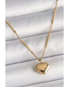 316L Çelik Gold Renk Zincir Love İşlemeli Kalp Figür Kadın Kolye