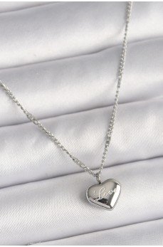 316L Çelik Gümüş Renk Zincir Love İşleme Kalp Figür Kadın Kolye