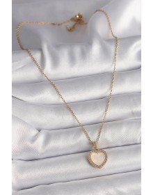 316L Çelik Gold Renk Zincir Zirkon Taşlı Beyaz Mineli Kalp Model Kadın Kolye