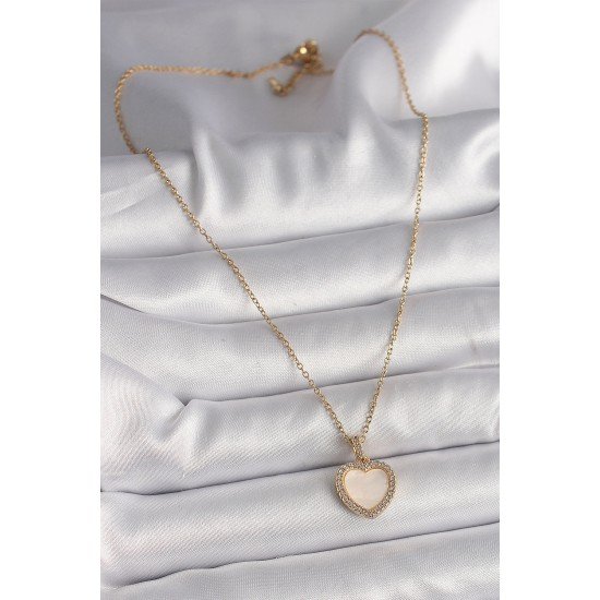 316L Çelik Gold Renk Zincir Zirkon Taşlı Beyaz Mineli Kalp Model Kadın Kolye 316L Çelik Gold Renk Zincir Zirkon Taşlı Beyaz Mineli Kalp Model Kadın Kolye