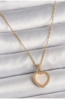 316L Çelik Gold Renk Zincir Zirkon Taşlı Beyaz Mineli Kalp Model Kadın Kolye