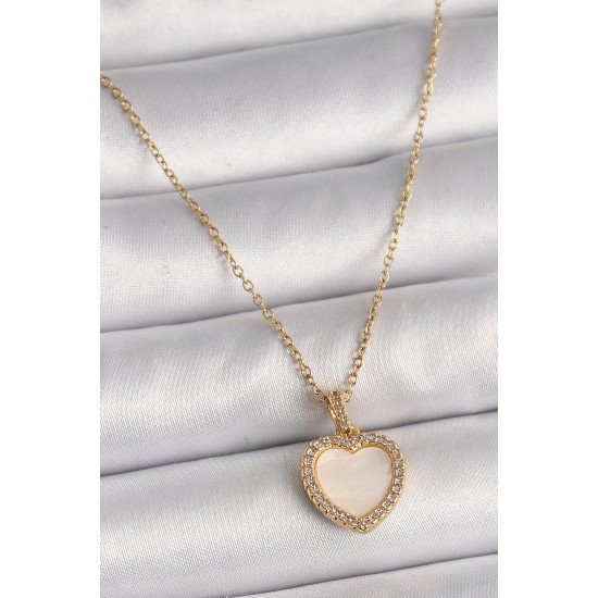 316L Çelik Gold Renk Zincir Zirkon Taşlı Beyaz Mineli Kalp Model Kadın Kolye 316L Çelik Gold Renk Zincir Zirkon Taşlı Beyaz Mineli Kalp Model Kadın Kolye