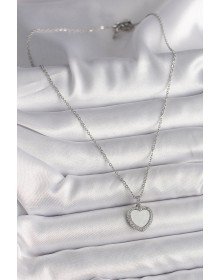 316L Çelik Gümüş Renk Zincir Zirkon Taşlı Beyaz Mineli Kalp Model Kadın Kolye