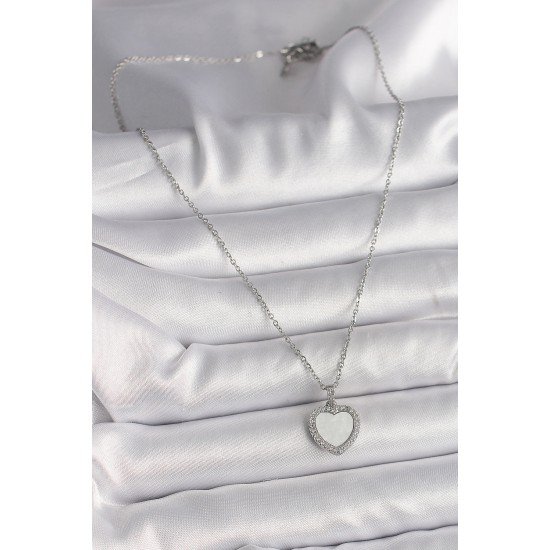 316L Çelik Gümüş Renk Zincir Zirkon Taşlı Beyaz Mineli Kalp Model Kadın Kolye 316L Çelik Gümüş Renk Zincir Zirkon Taşlı Beyaz Mineli Kalp Model Kadın Kolye