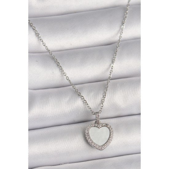 316L Çelik Gümüş Renk Zincir Zirkon Taşlı Beyaz Mineli Kalp Model Kadın Kolye 316L Çelik Gümüş Renk Zincir Zirkon Taşlı Beyaz Mineli Kalp Model Kadın Kolye