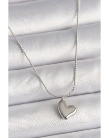 316L Çelik Gümüş Renk Zincir Kalp Figür Kadın Kolye