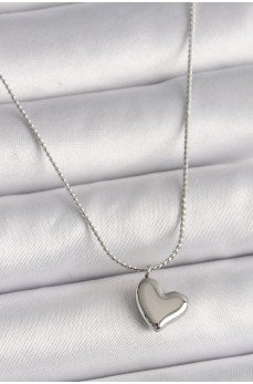 316L Çelik Gümüş Renk Zincir Kalp Figür Kadın Kolye