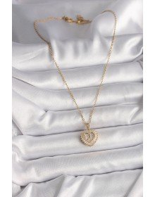 316L Çelik Gold Renk Zincir Zirkon Taşlı Kalp Model Kadın Kolye