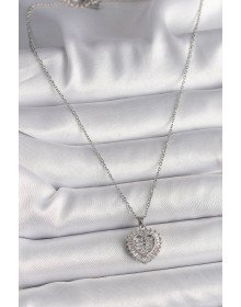 316L Çelik Gümüş Renk Zincir Zirkon Taşlı Kalp Model Kadın Kolye