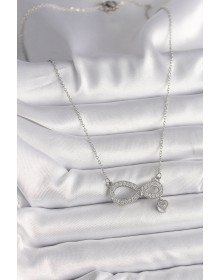 316L Çelik Gümüş Renk Zincir Zirkon Taşlı Sonsuzluk Model Taşlı Kalp Detay Kadın Kolye