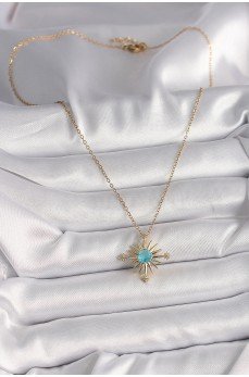 316L Çelik Gold Renk Zincir Mavi Taş Detaylı Kuzey Yıldız Model Kadın Kolye