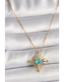 316L Çelik Gold Renk Zincir Mavi Taş Detaylı Kuzey Yıldız Model Kadın Kolye