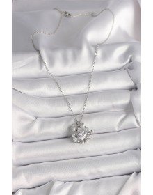 316L Çelik Gümüş Renk Zincir Zirkon Taşlı Kalp Figür Gül Detay Kadın Kolye