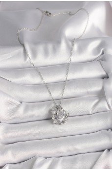 316L Çelik Gümüş Renk Zincir Zirkon Taşlı Kalp Figür Gül Detay Kadın Kolye