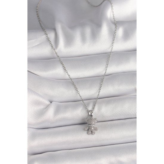 316L Çelik Gümüş Renk Zincir Zirkon Taşlı Ayıcık Figür Kadın Kolye 316L Çelik Gümüş Renk Zincir Zirkon Taşlı Ayıcık Figür Kadın Kolye