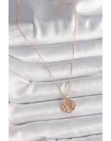 Pirinç Gold Renk Zirkon Taş Detaylı Gül İşleme Madalyon Model Kadın Kolye