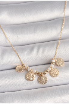 Pirinç Gold Renk 5'Li Osmanlı Tuğra Figür İnci Detay Kadın Kolye