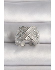 Pirinç Gümüş Renk Ayarlanabilir Zirkon Taşlı X Model Kadın Yüzük