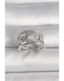Pirinç Gümüş Renk Ayarlanabilir Zirkon Taşlı Gemici Düğüm Model Kadın Yüzük
