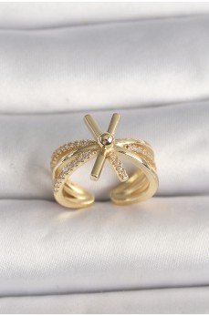 Pirinç Gold Renk Ayarlanabilir Ziron Taşlı Kadın Yüzük Pirinç Gold Renk Ayarlanabilir Ziron Taşlı Kadın Yüzük