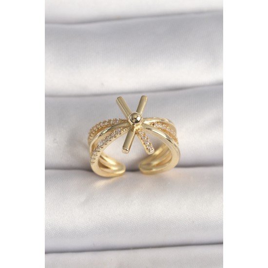 Pirinç Gold Renk Ayarlanabilir Ziron Taşlı Kadın Yüzük Pirinç Gold Renk Ayarlanabilir Ziron Taşlı Kadın Yüzük