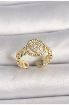 Pirinç Gold Renk Ayarlanabilir Zirkon Taşlı Kalp Model Kadın Yüzük Pirinç Gold Renk Ayarlanabilir Zirkon Taşlı Kalp Model Kadın Yüzük