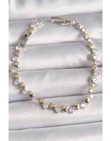 Pirinç Gümüş Renk Zirkon Taşlı Gold Kalpli VIP Seri Kadın Bileklik