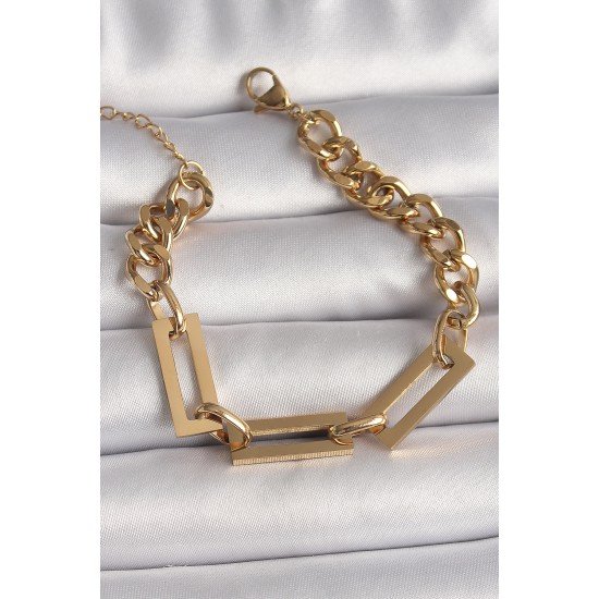 316L Çelik Gold Renk 2'Li Zincir Model Kadın Bileklik 316L Çelik Gold Renk 2'Li Zincir Model Kadın Bileklik