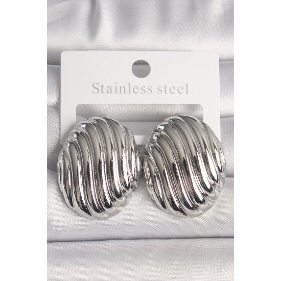 Pirinç Gümüş Renk İşlemeli Oval Model Kadın Küpe