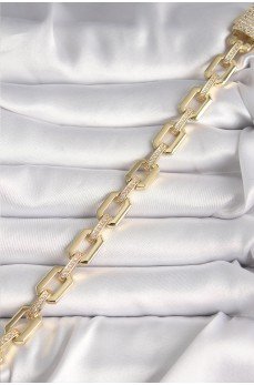 Pirinç Gold Renk Zirkon Taş Detaylı Kare Zincir Model Xuping VIP Exculusive Seri Kadın Bileklik