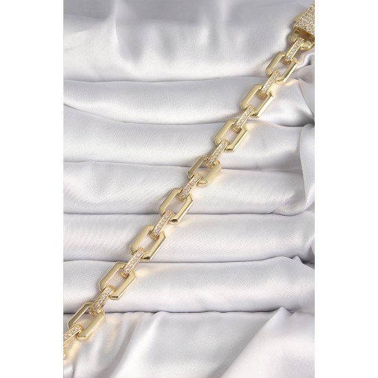 Pirinç Gold Renk Zirkon Taş Detaylı Kare Zincir Model Xuping VIP Exculusive Seri Kadın Bileklik Pirinç Gold Renk Zirkon Taş Detaylı Kare Zincir Model Xuping VIP Exculusive Seri Kadın Bileklik