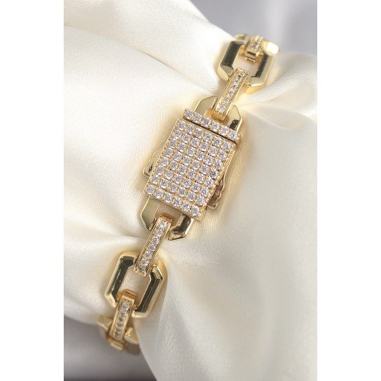 Pirinç Gold Renk Zirkon Taş Detaylı Kare Zincir Model Xuping VIP Exculusive Seri Kadın Bileklik Pirinç Gold Renk Zirkon Taş Detaylı Kare Zincir Model Xuping VIP Exculusive Seri Kadın Bileklik