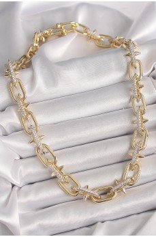 Pirinç Gold Renk Zirkon Taşlı Dikenli Halka Model VIP Exculusive Seri Kadın Kolye