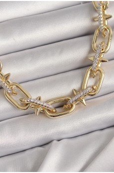 Pirinç Gold Renk Zirkon Taşlı Dikenli Halka Model VIP Exculusive Seri Kadın Kolye