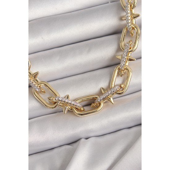 Pirinç Gold Renk Zirkon Taşlı Dikenli Halka Model VIP Exculusive Seri Kadın Kolye Pirinç Gold Renk Zirkon Taşlı Dikenli Halka Model VIP Exculusive Seri Kadın Kolye