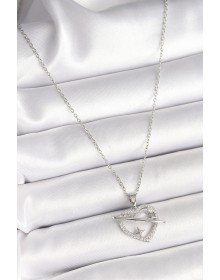 316L Çelik Gümüş Renk Zincir Zirkon Taşlı Kalp Model Yıldız Detay Kadın Kolye