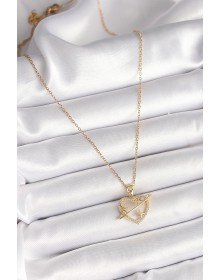 316L Çelik Gold Renk Zincir Zirkon Taşlı Kalp Model Yıldız Detay Kadın Kolye